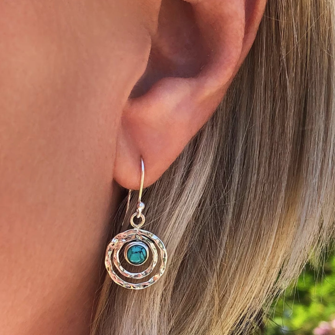 Boucles d'oreilles Boho Saturne avec pierre turquoise en argent et or