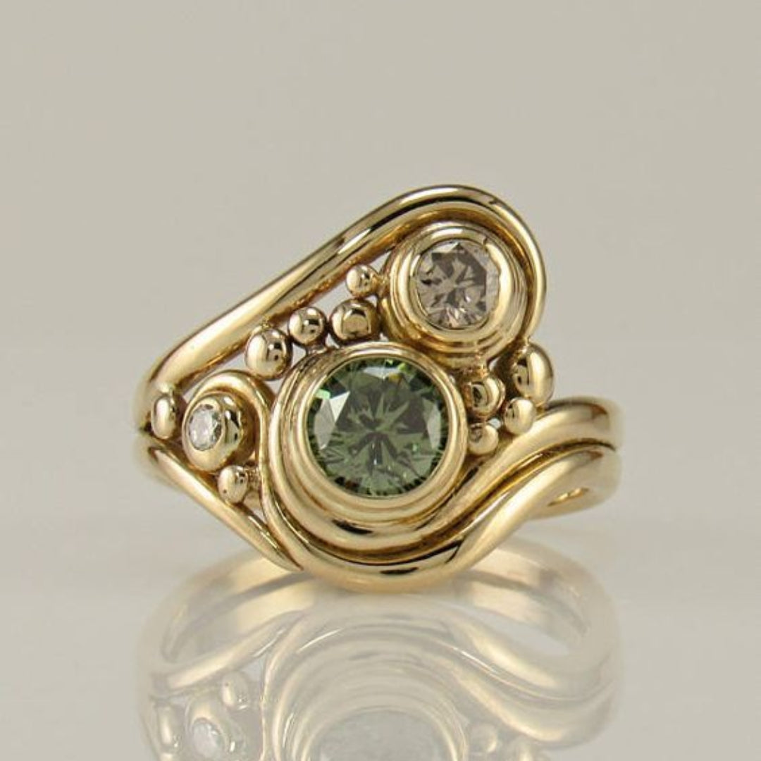 Bague Vintage en Zirconia Vert Doré