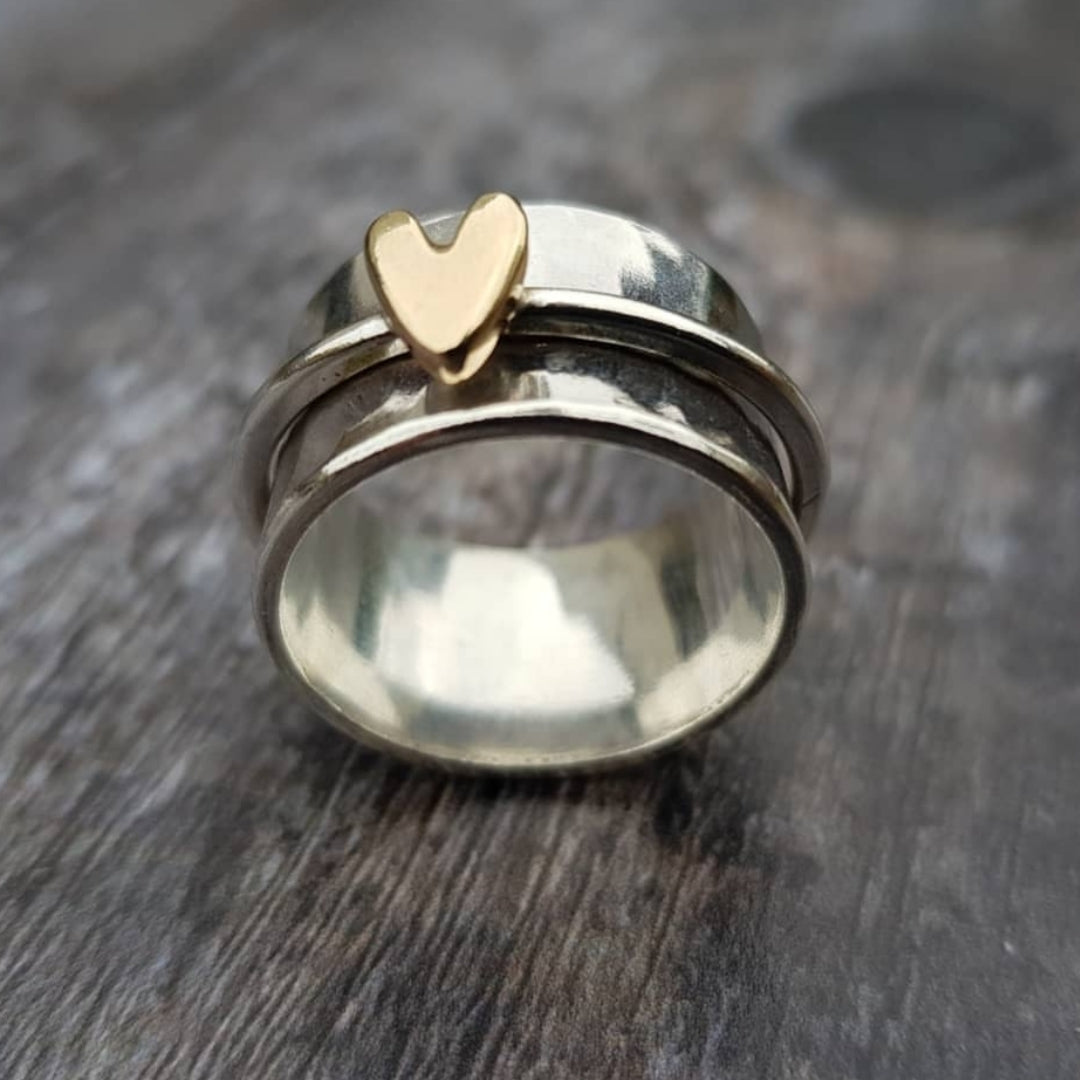 Bague en Argent avec Cœur Doré Vintage