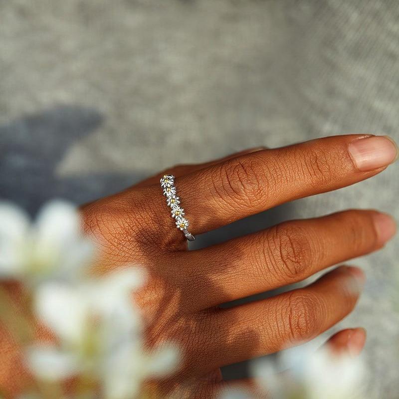 Bague Marguerite en Argent Ajustable et Émaillée à la Main