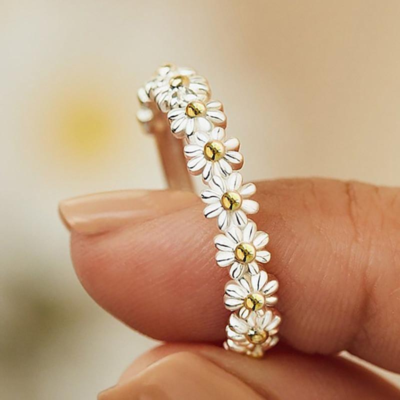 Bague Marguerite en Argent Ajustable et Émaillée à la Main