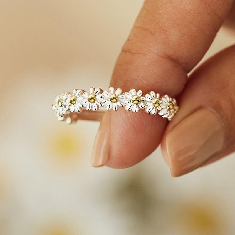 Bague Marguerite en Argent Ajustable et Émaillée à la Main