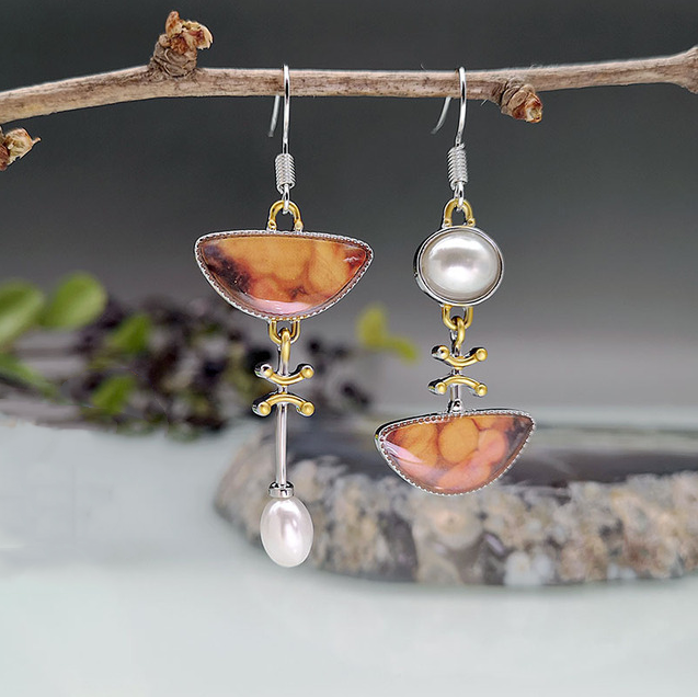 Boucles d'oreilles en pierre orange naturelle vintage