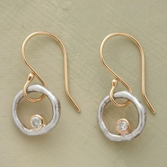 Boucles d'oreilles vintage en or et argent zirconia