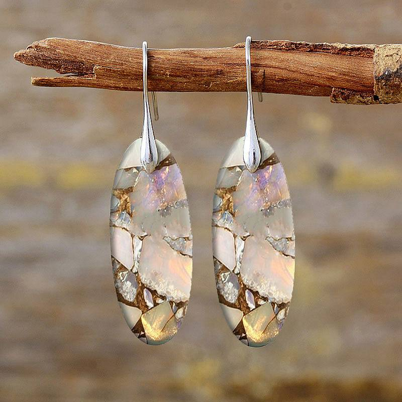 Boucles d'oreilles ovales en pierre naturelle vintage